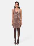 Abito corto bronzo in paillettes allover
