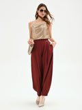 Pantalone bordeaux a palloncino in lino