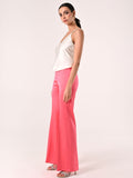 Pantaloni in Raso di Viscosa Rosa Camelia