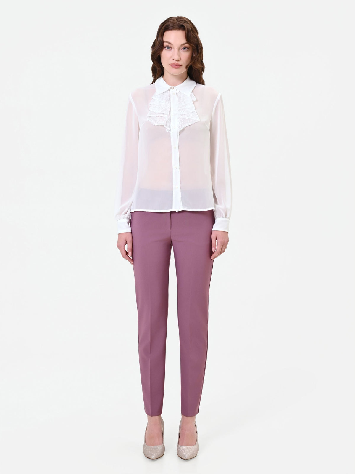 Camicia panna bianco in georgette con ruches