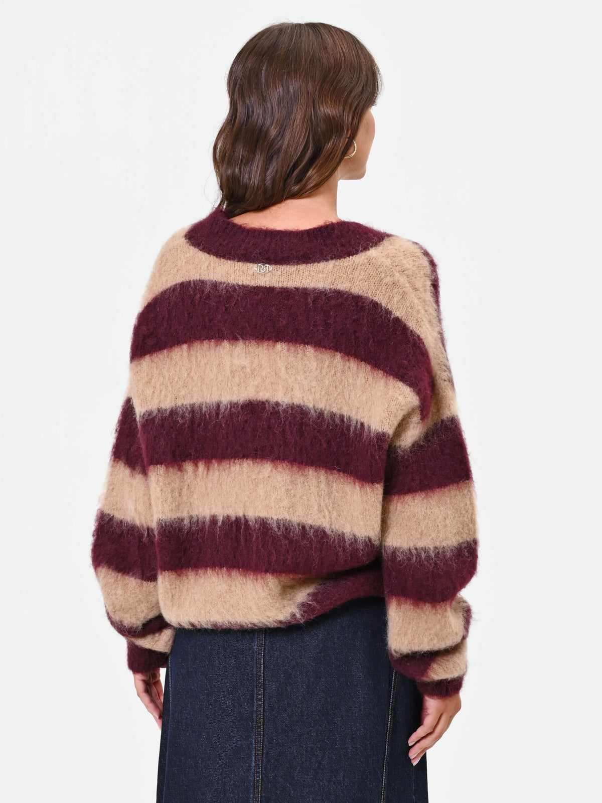 Maglia tortora beige a righe misto lana e mohair