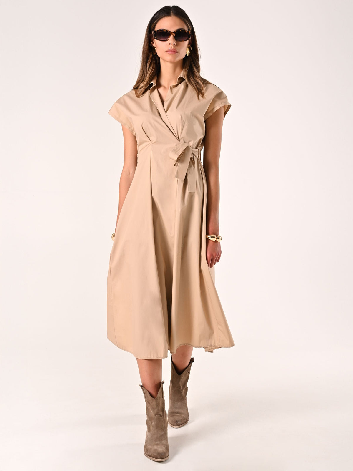 Chemisier Beige Incrociato con Fiocco