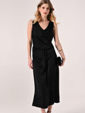 Abito Midi Sottoveste in Raso Nero