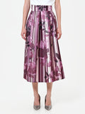 Gonna midi plissettata rosso bordeaux con fantasia floreale