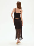 Gonna longuette in pizzo stretch cioccolato