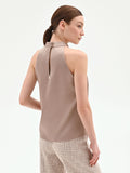 Top tortora beige in raso con applicazione gioiello
