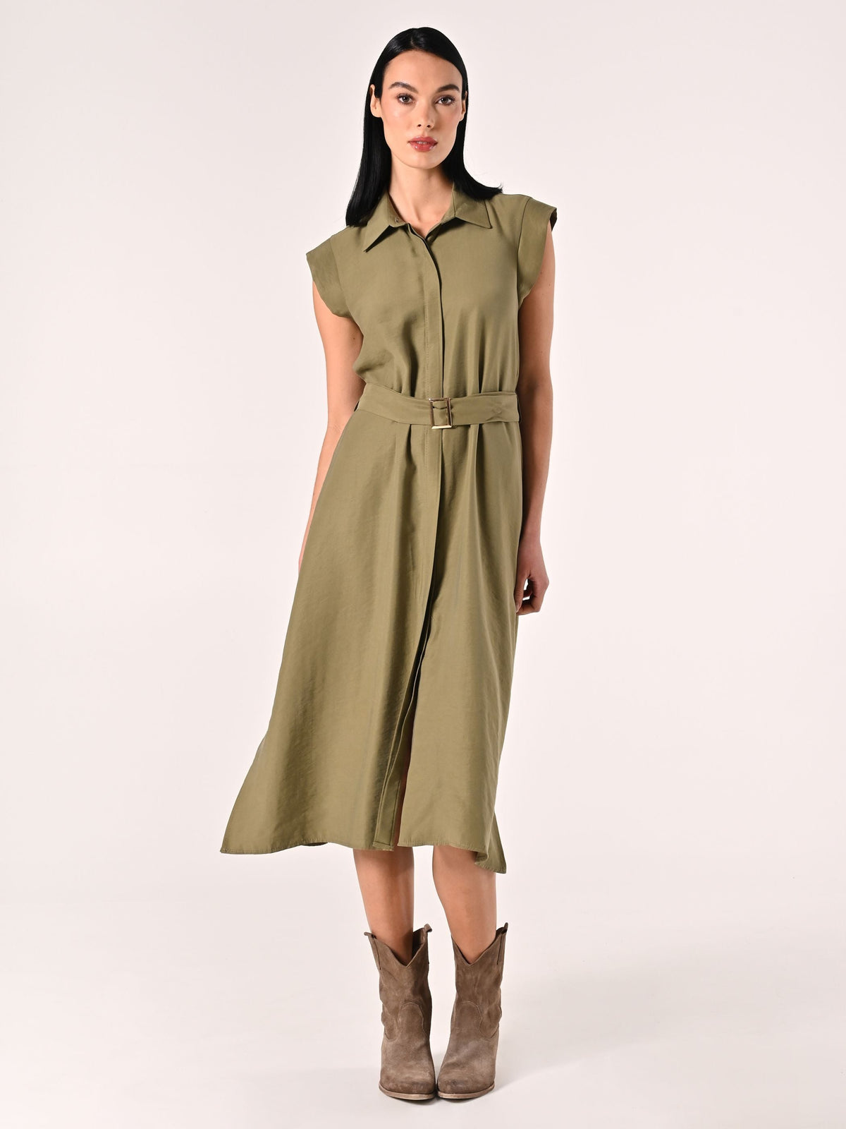 Chemisier Verde Militare in Viscosa