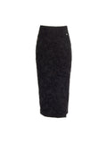 Gonna midi nera con spacco in tessuto jacquard