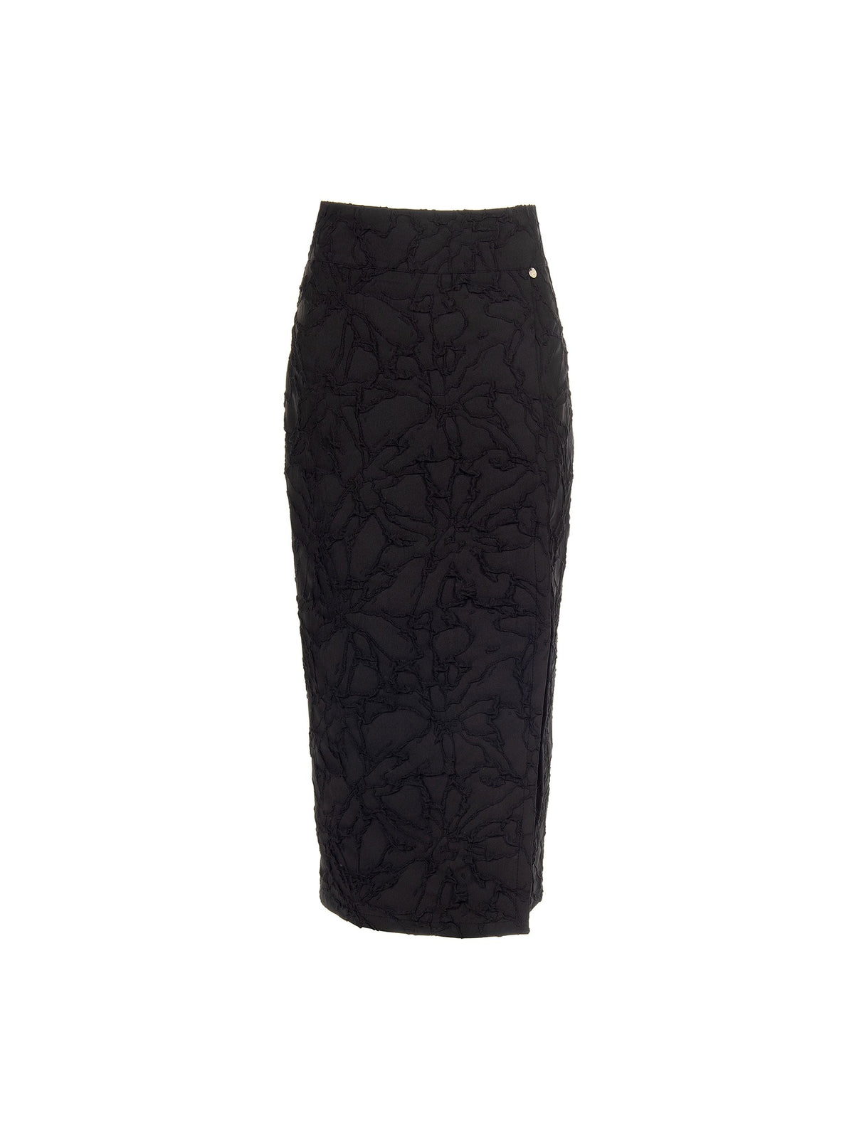 Gonna midi nera con spacco in tessuto jacquard