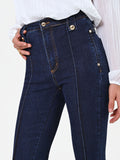 Jeans flare blu navy con bottoni dorati
