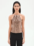 Top scollo halter in paillettes marrone bronzo