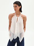 Top panna bianco con scollo all'americana