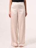 Pantaloni in Raso Strutturato Beige