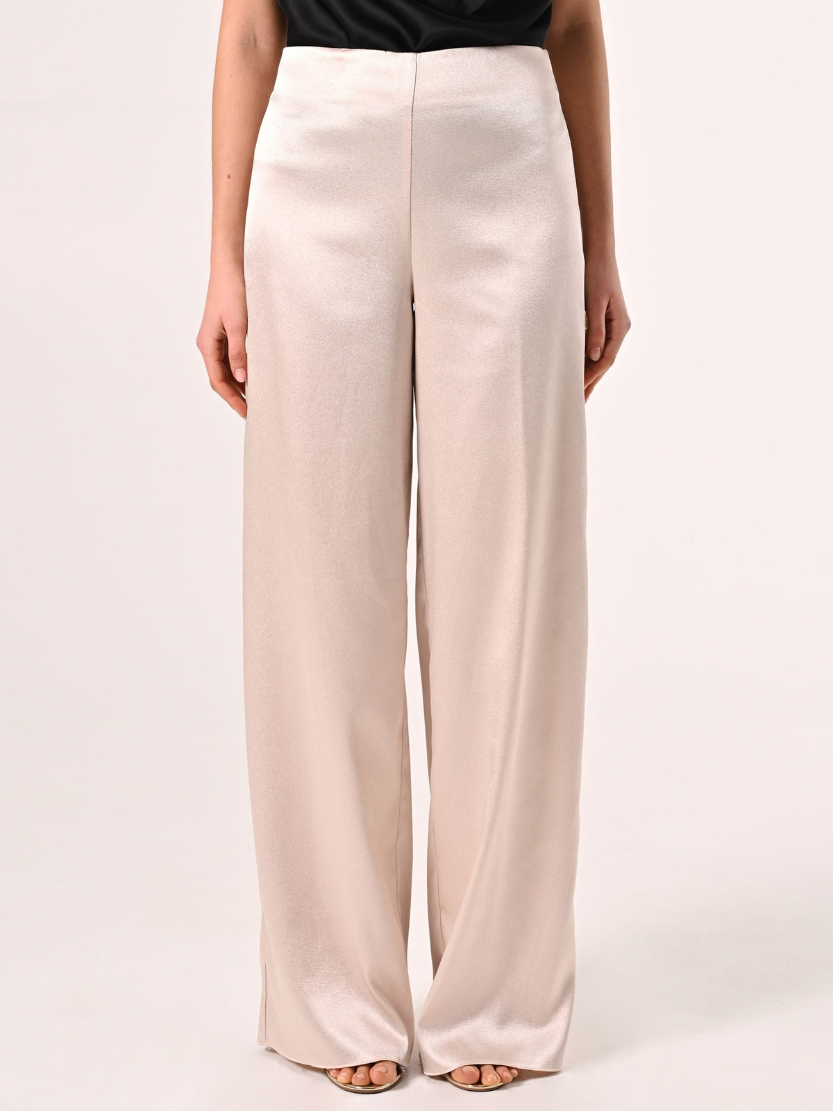 Pantaloni in Raso Strutturato Beige