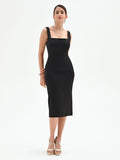 Tubino midi nero con scollo quadrato