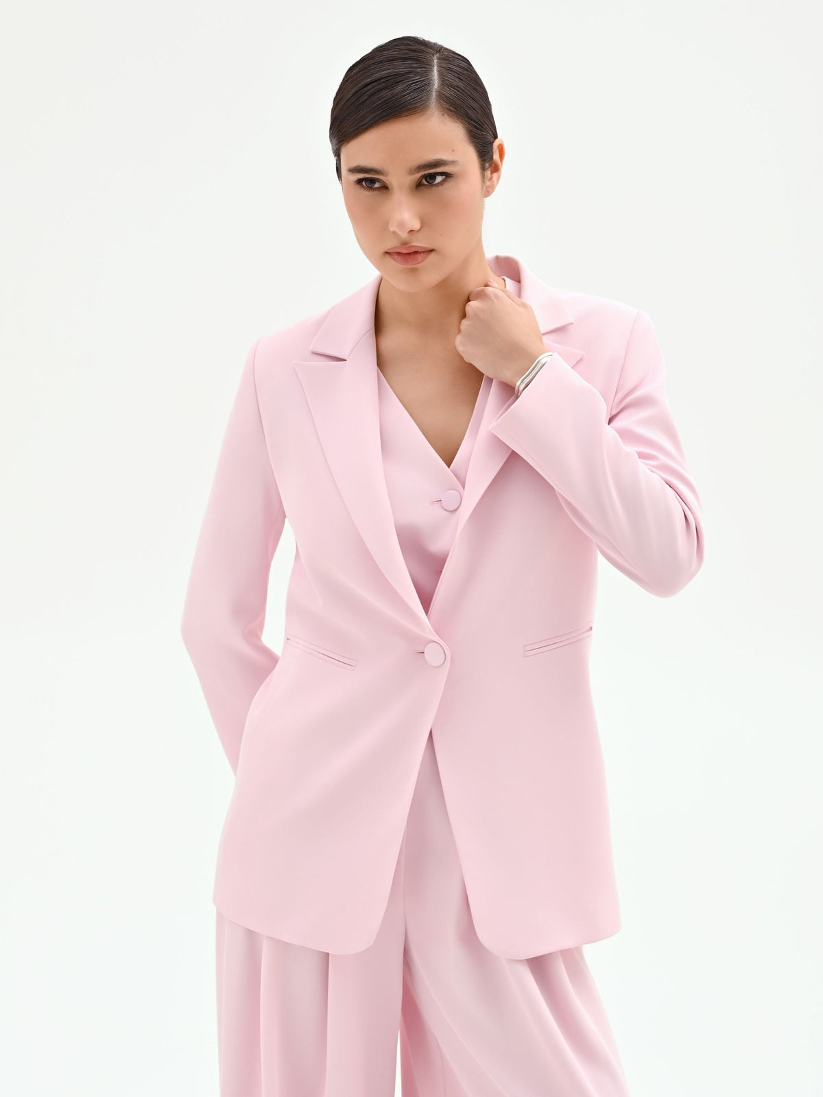 Blazer monopetto rosa pastello in cadi