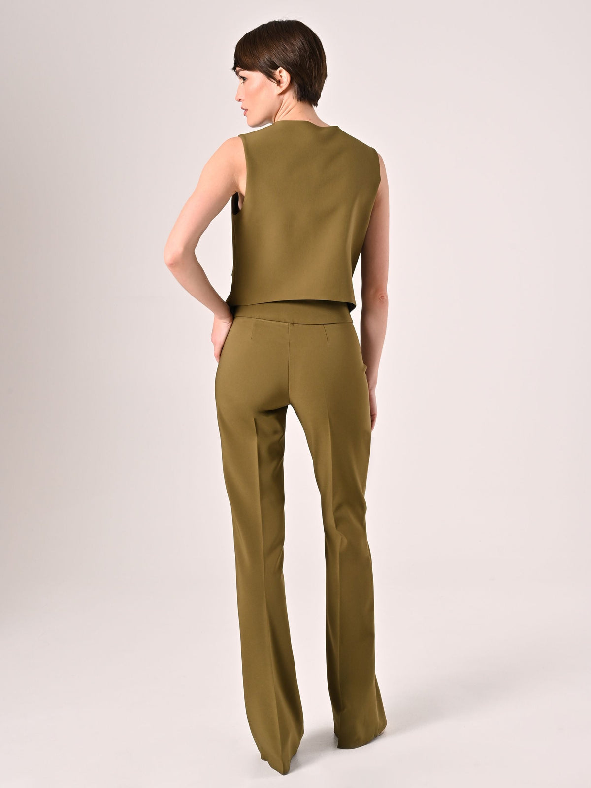 Pantaloni in Tessuto Tecnico Verde Militare con Fascione in Vita
