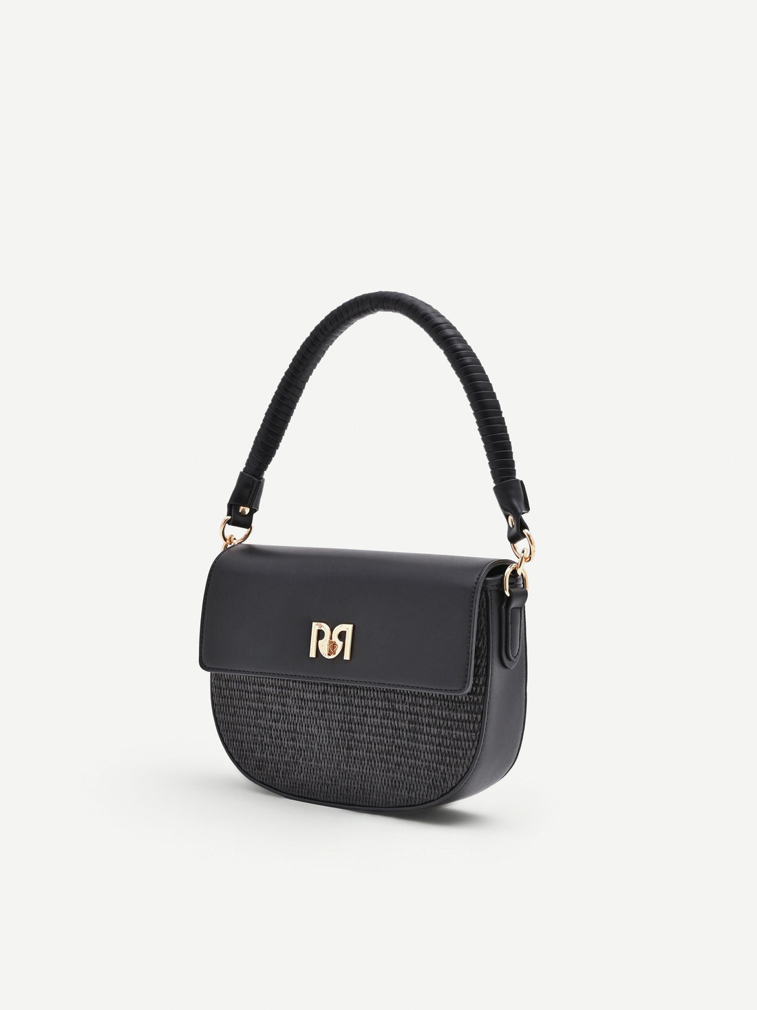 Borsa sella nera con finiture effetto pelle