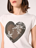 T-Shirt Bianca Cuore Strass
