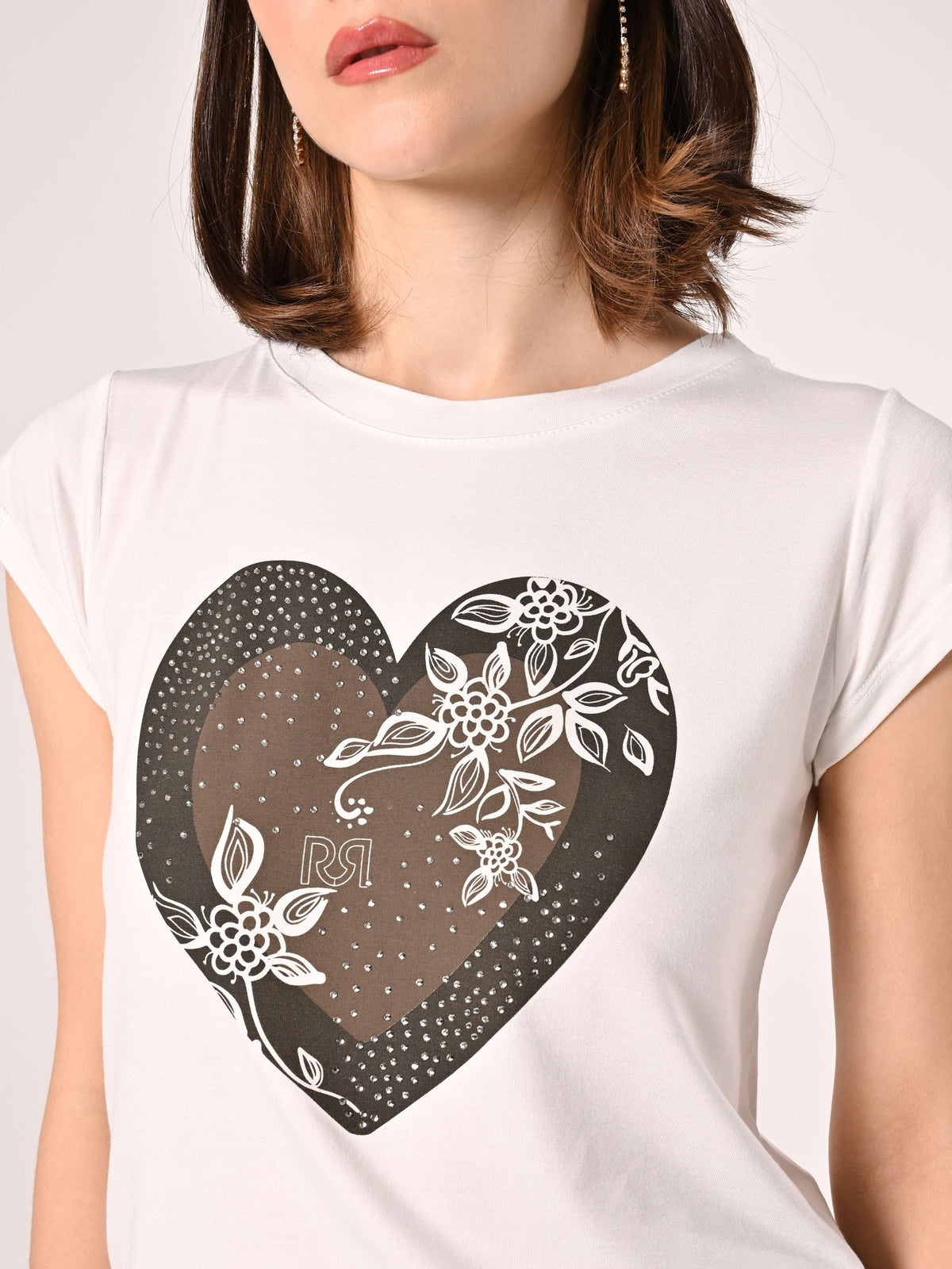 T-Shirt Bianca Cuore Strass