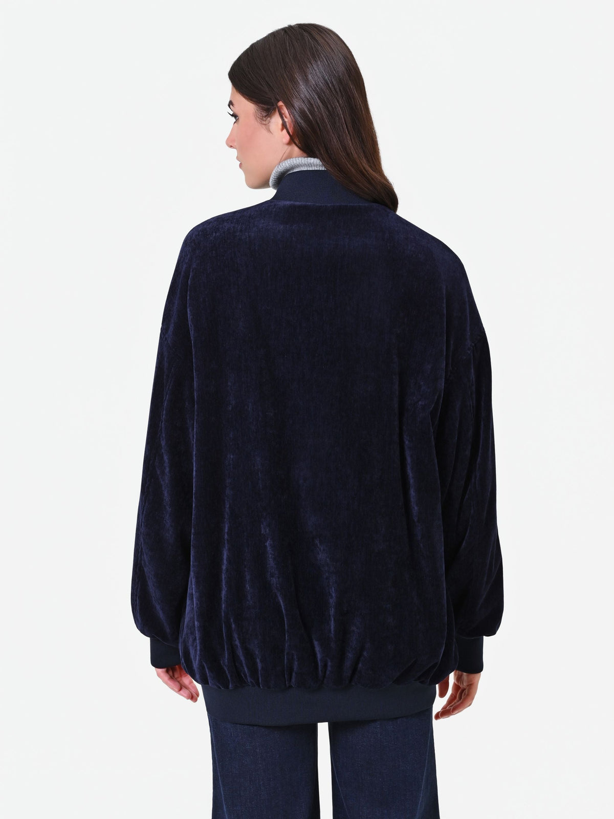 Bomber oversize in velluto blu navy Giorgia Palmas X Rinascimento
