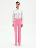 Pantalone rosa mid flared a vita alta con piega stirata