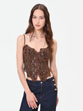 Top bustier cioccolato in pizzo floreale