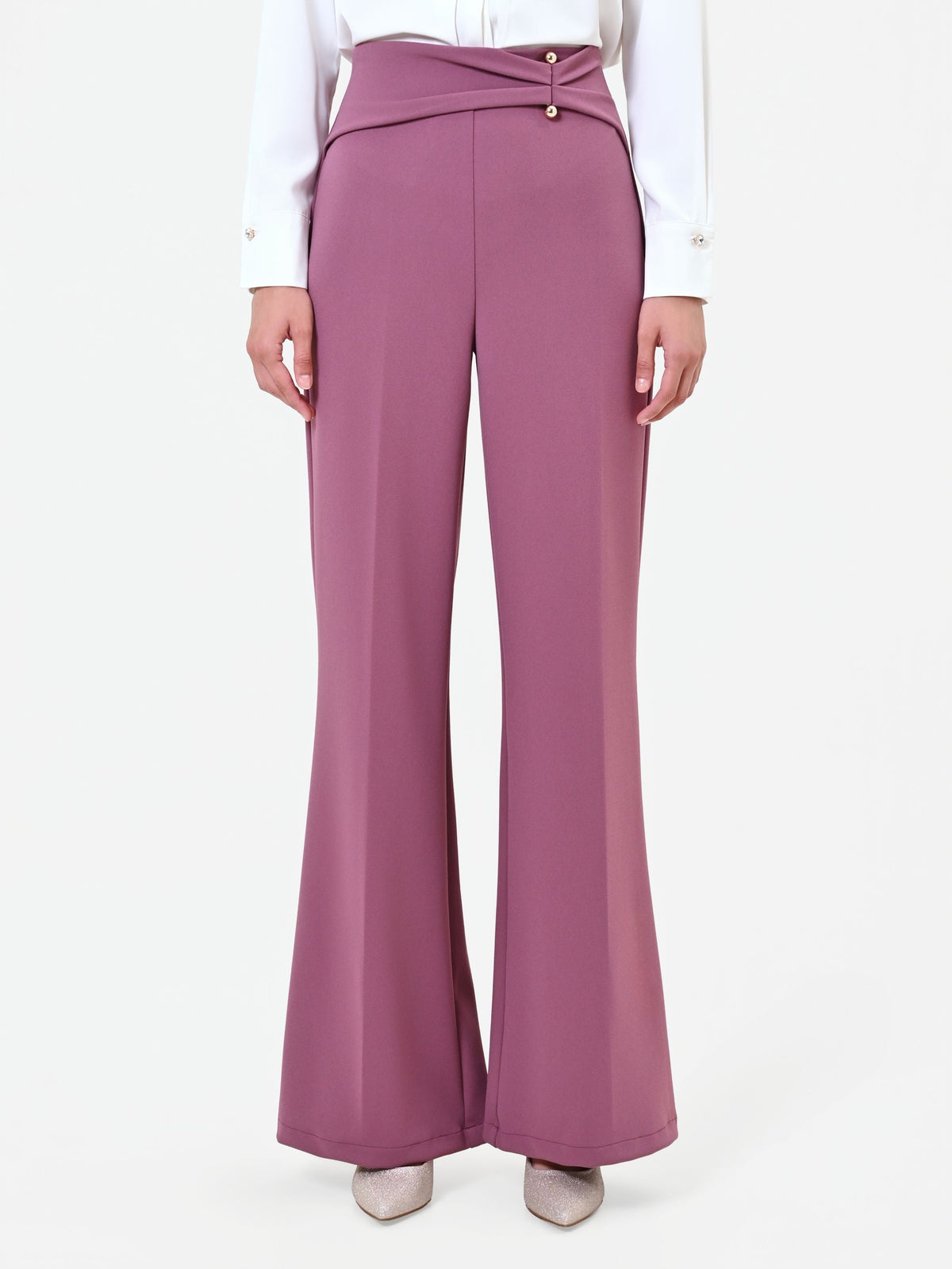 Pantalone a palazzo rosa antico in scuba crepe