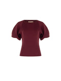 T-shirt bordeaux rosso con maniche a palloncino in tessuto strutturato