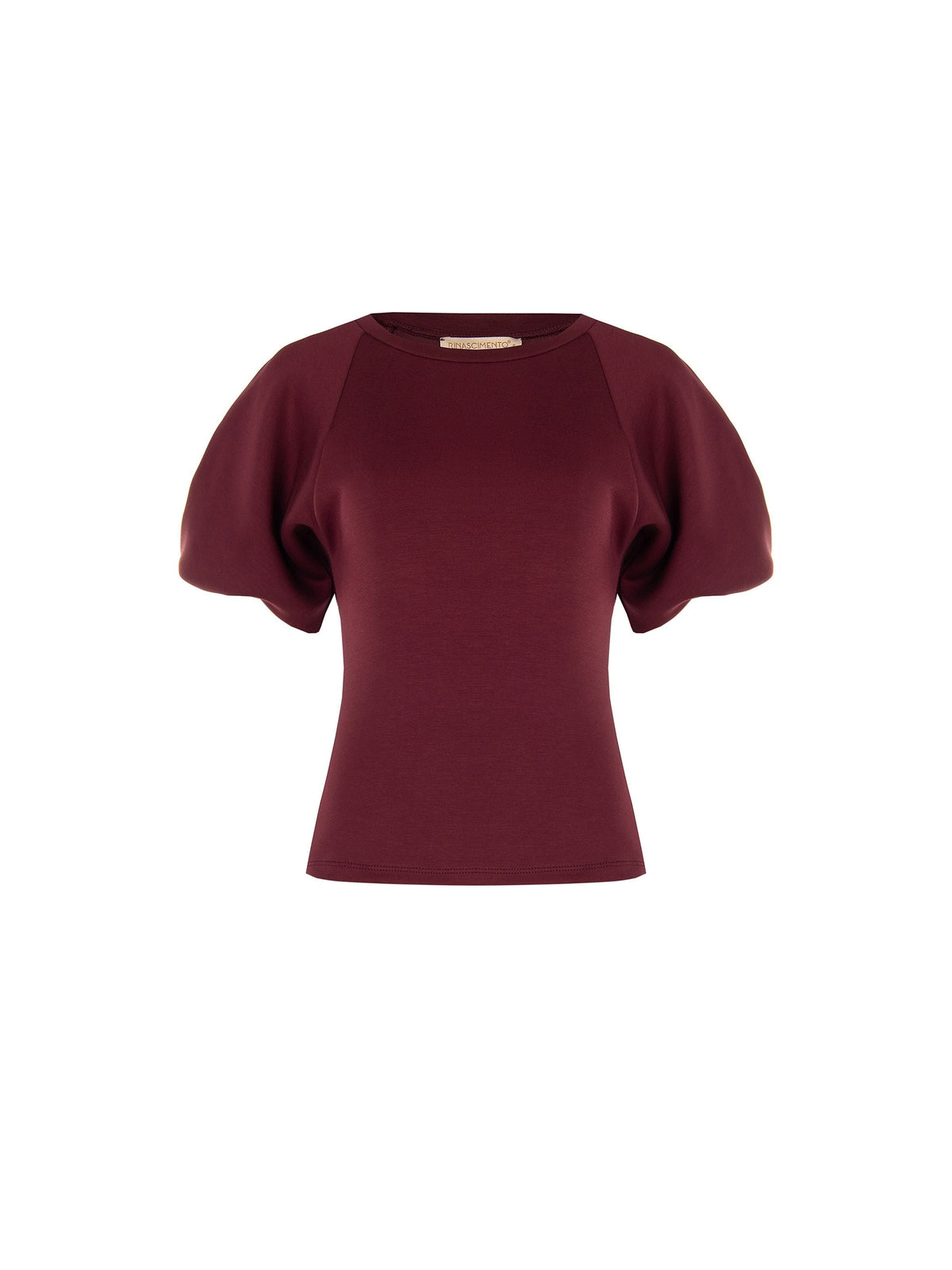 T-shirt bordeaux rosso con maniche a palloncino in tessuto strutturato