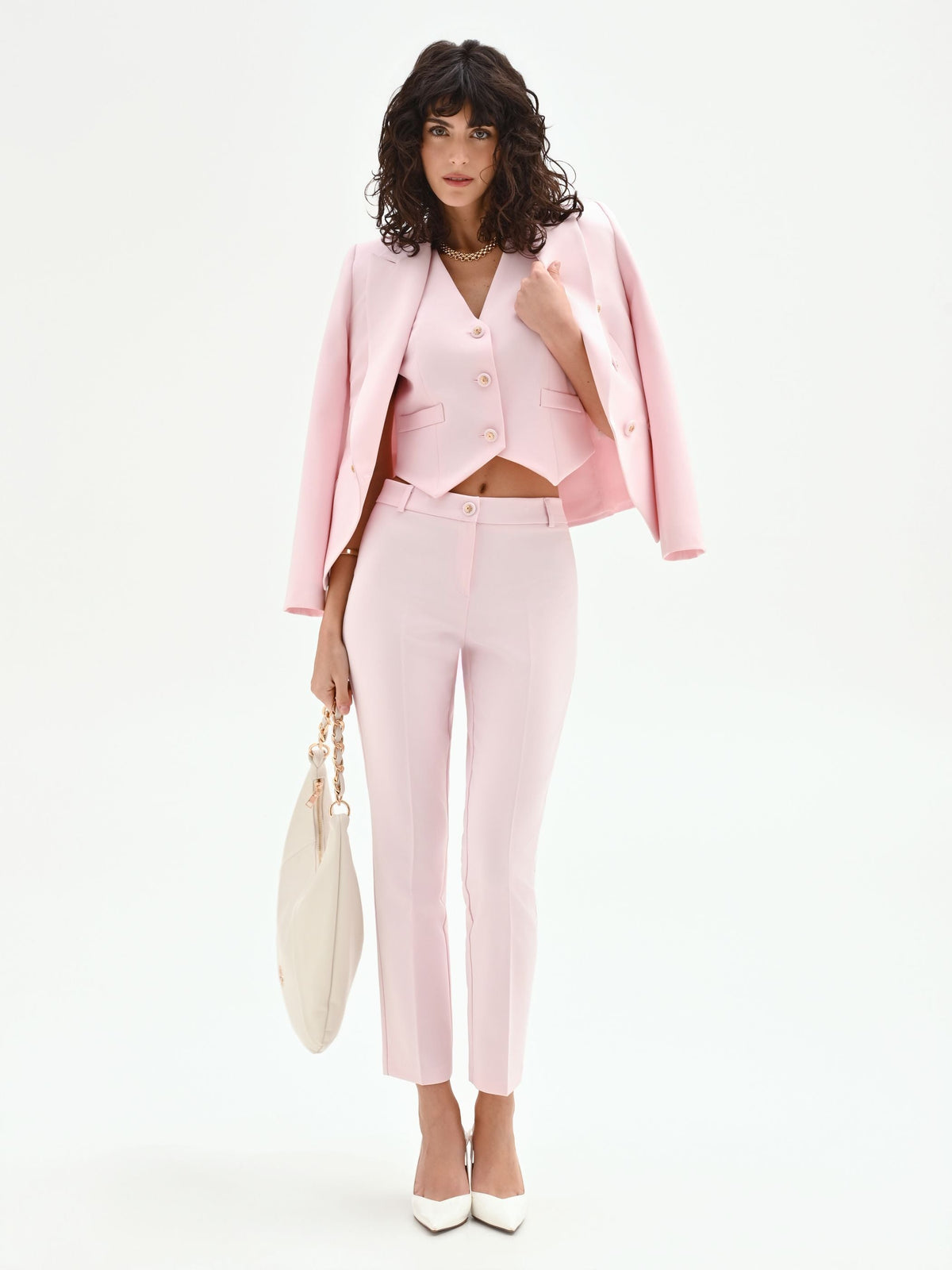 Pantalone slim rosa pastello