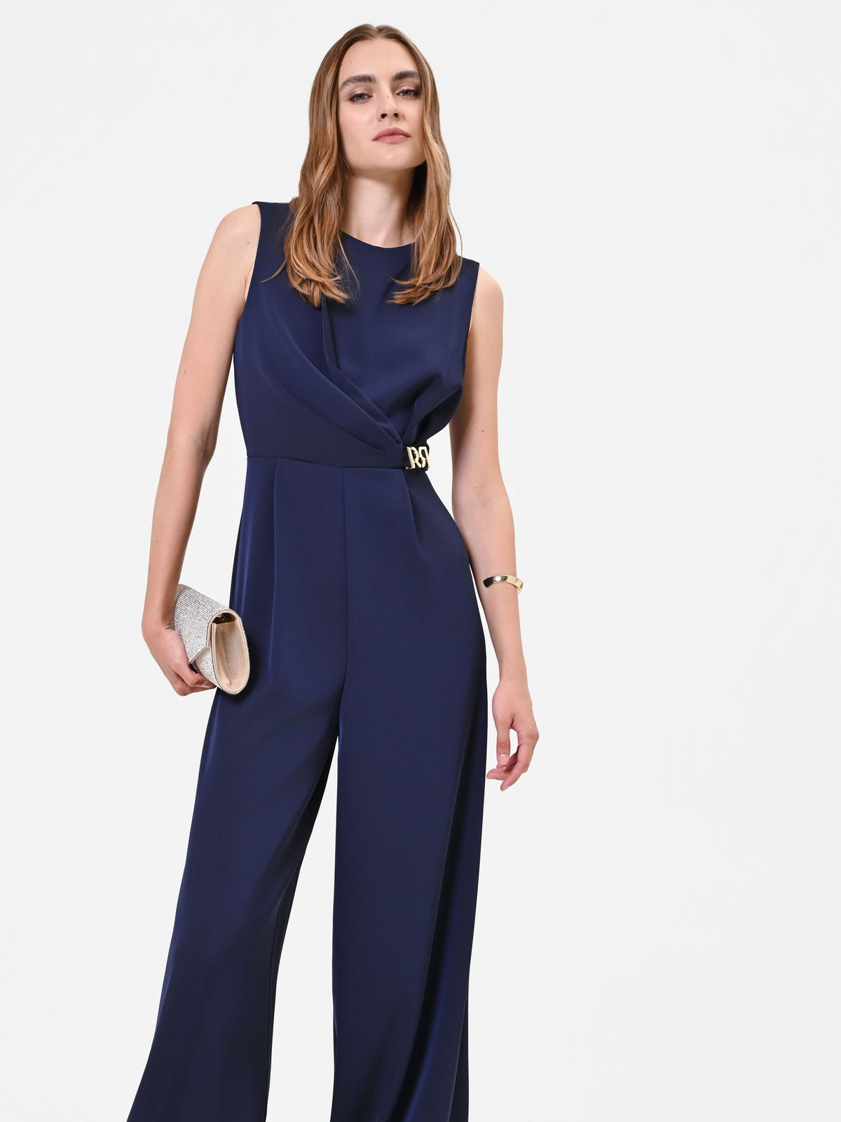 Tuta intera blu navy con drappeggio