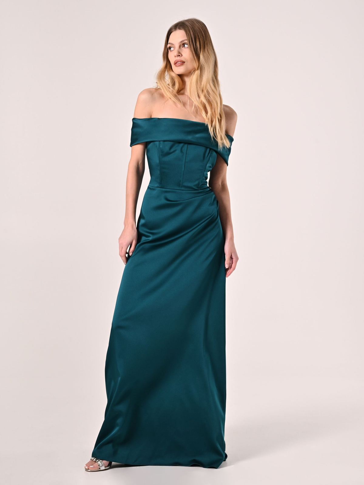 Abito Lungo off-the-shoulders Verde Reale