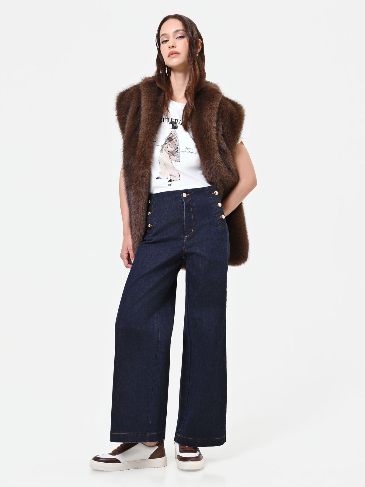 Jeans blu navy a palazzo con bottoni stile marina