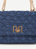 Borsa a tracolla blu in tessuto jeans matelassé