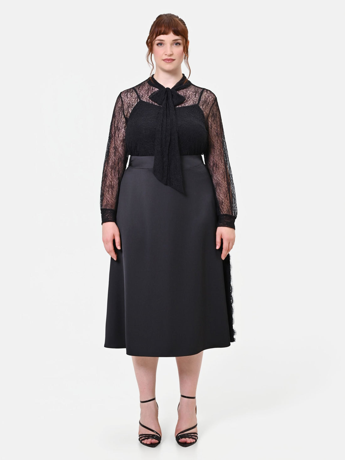 Gonna Midi Curvy in Raso con Inserti in Pizzo