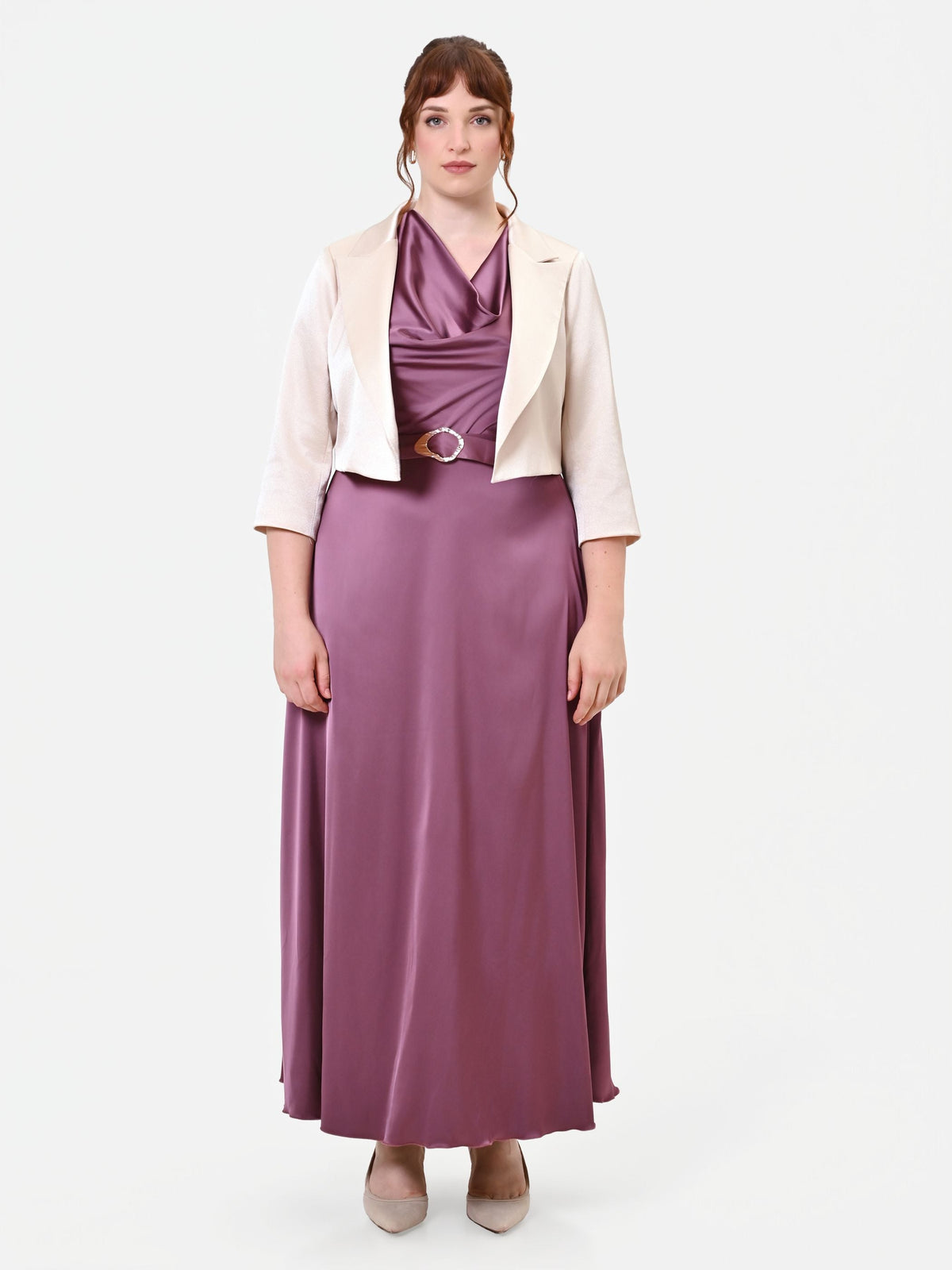 Giacca Curvy corta in raso beige chiaro