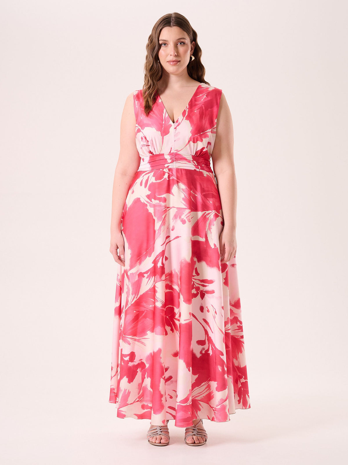 Abito Curvy Lungo stampa Rosa Camelia