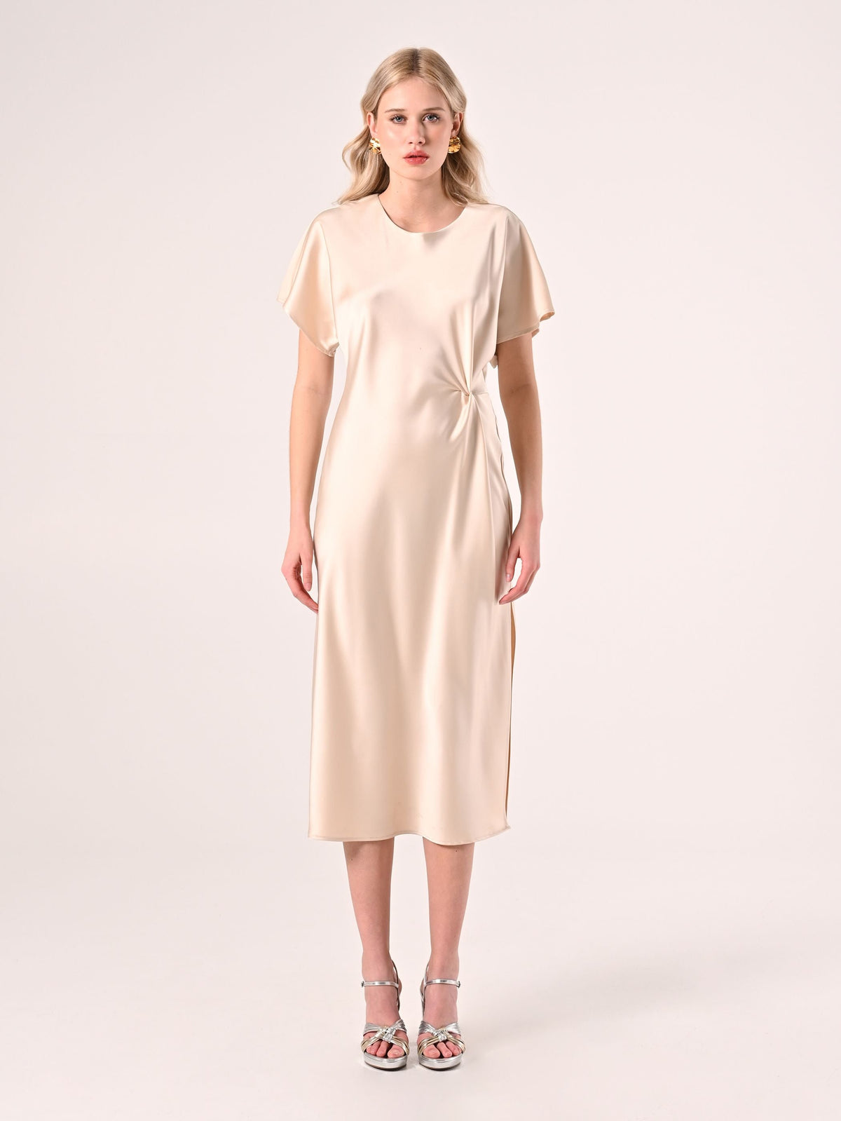 Abito Nodo Beige in Raso
