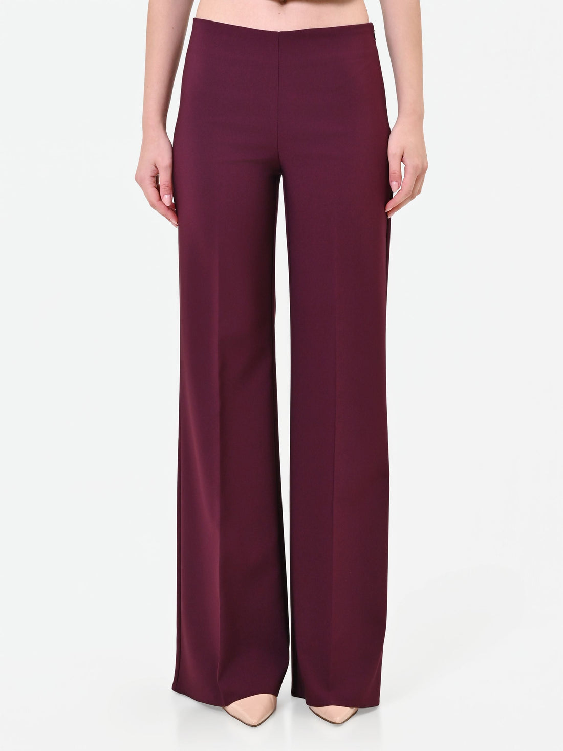 Pantalone a palazzo bordeaux rosso con piega stirata in tessuto tecnico