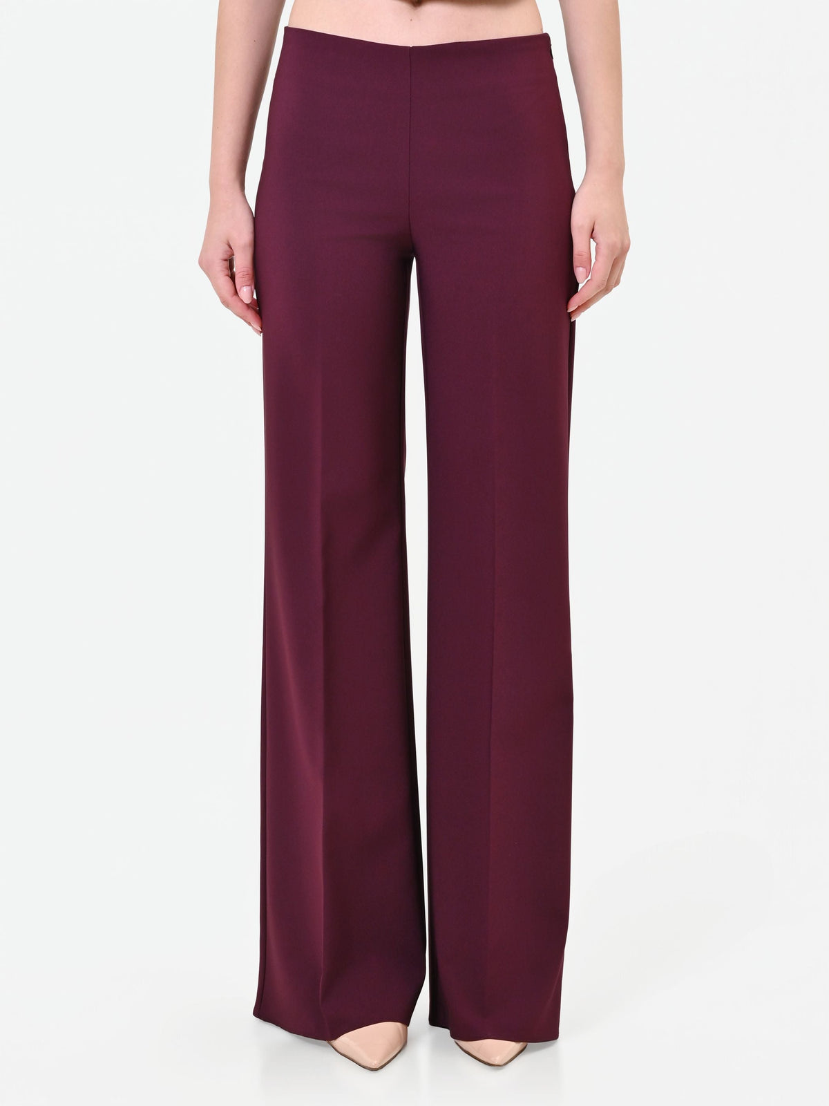 Pantalone a palazzo bordeaux rosso con piega stirata in tessuto tecnico