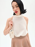 Top panna con scollo all'americana