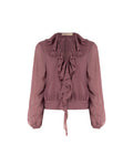Blusa rosa antico con rouches e volant