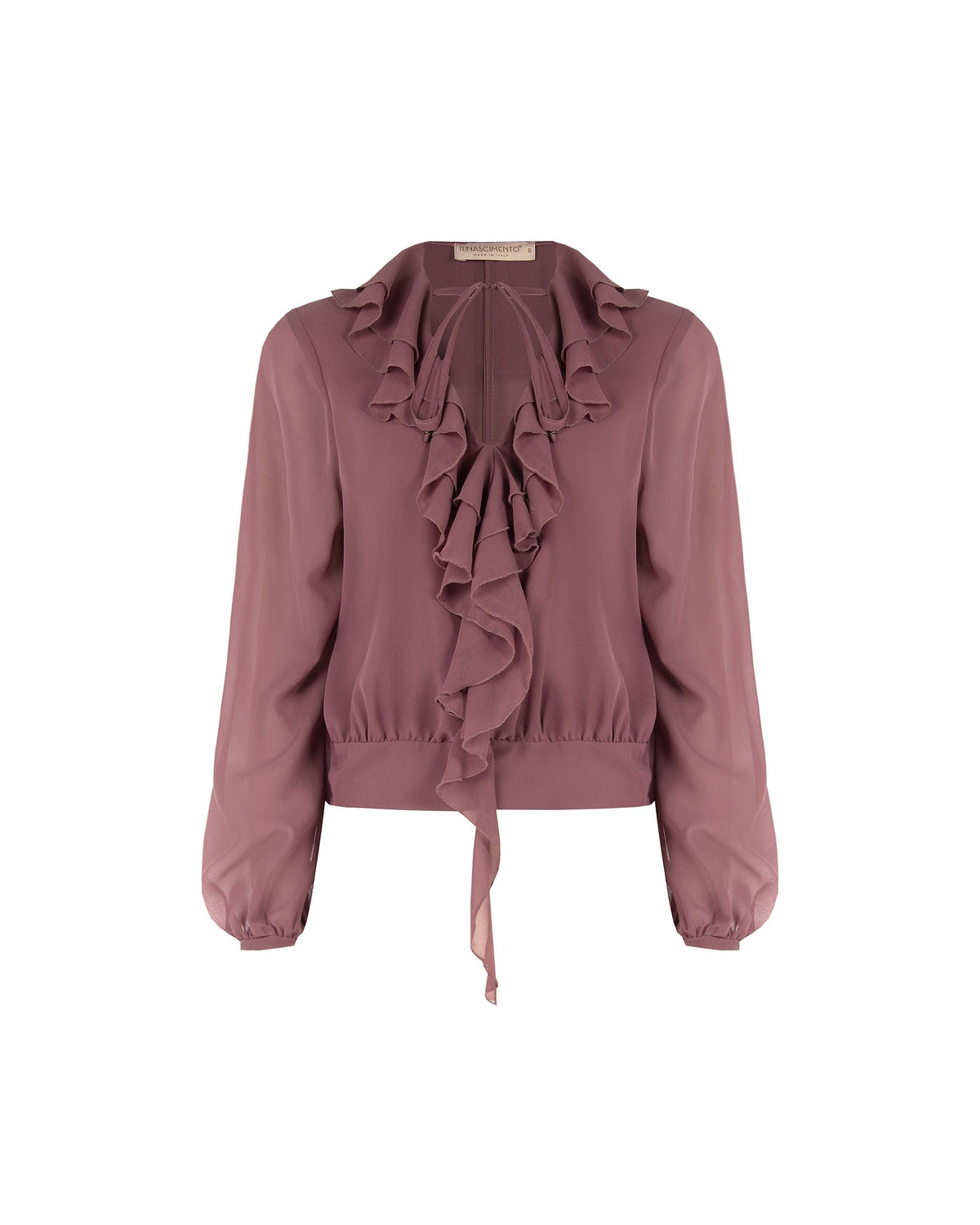 Blusa rosa antico con rouches e volant