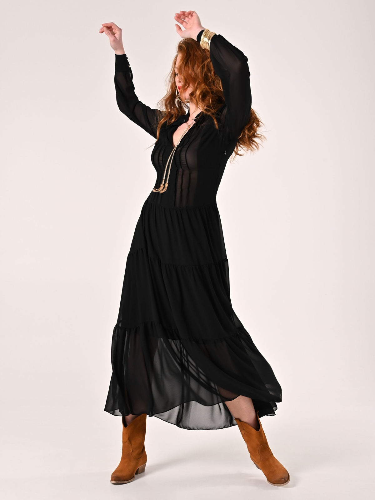 Maxi Abito in Crepe Georgette Nero