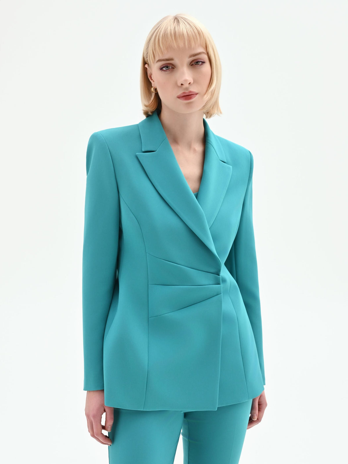 Giacca studio asimmetrica drappeggiata verde smeraldo