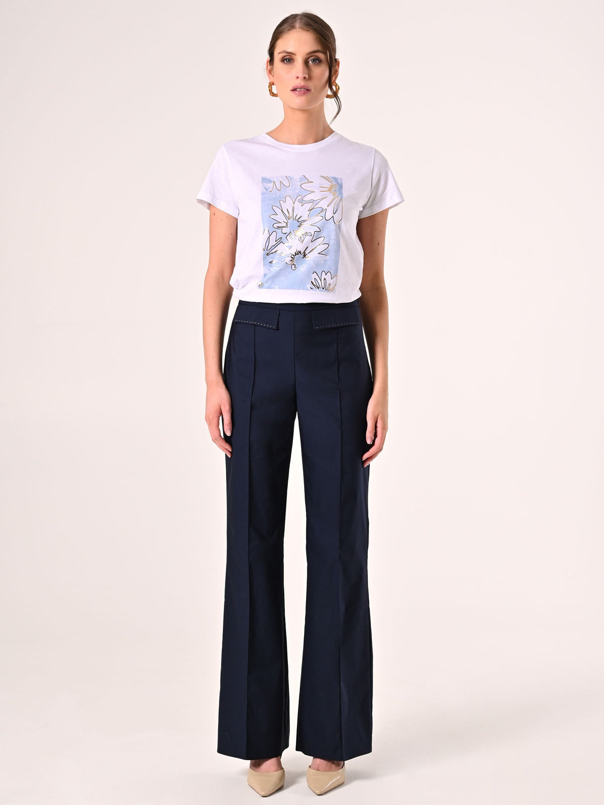 Pantaloni Blu in Cotone con Patte
