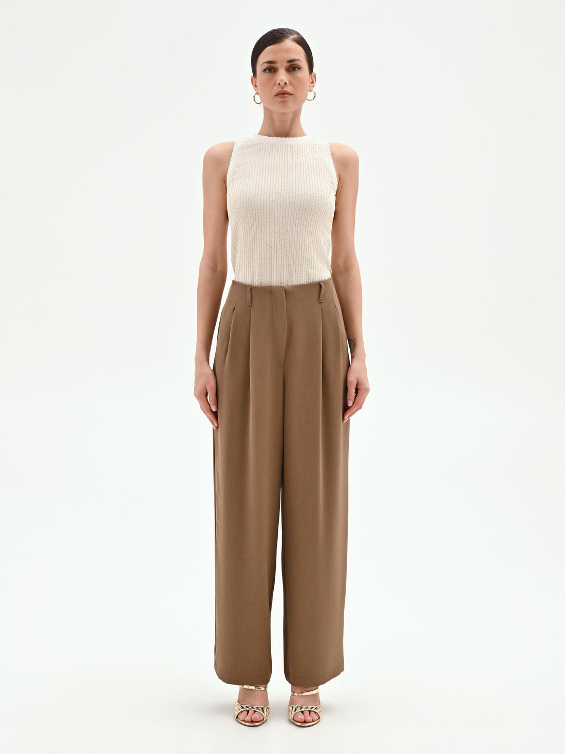 Pantalone a palazzo fango marrone in cadi