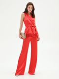 Pantalone a palazzo rosso fragola in raso