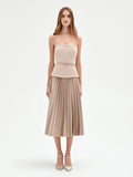 Abito tortora con top bustier e gonna plissé